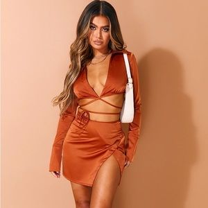 PrettyLittleThing two-piece orange skirt set